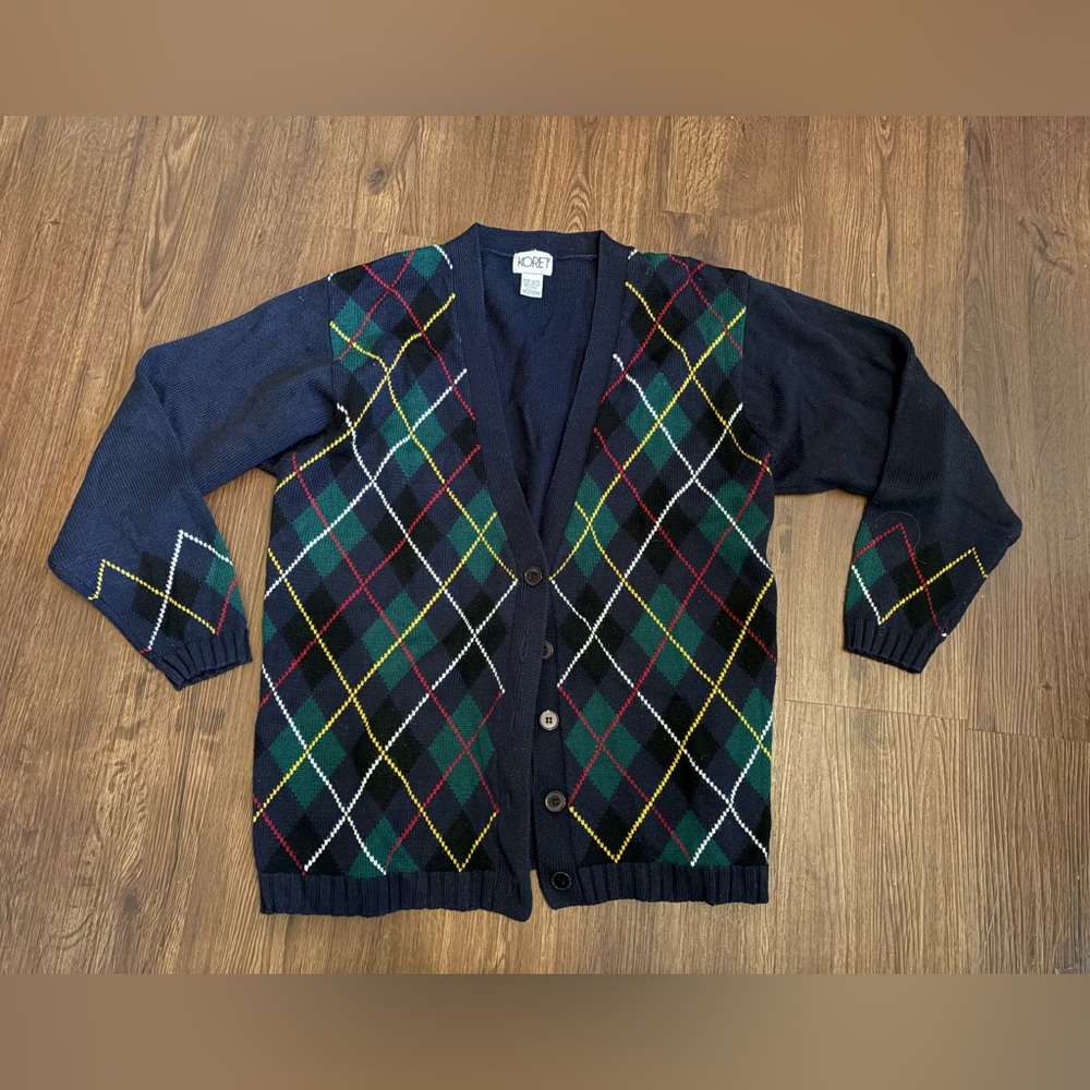 Koret Navy Wool Blend Argyle Sweater